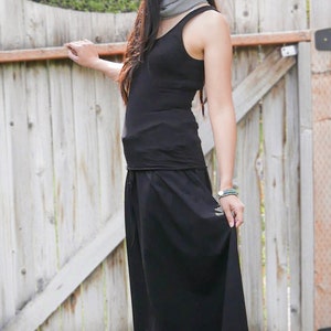 Shanta Plain Black Lightweight Maxi Skirt - Sustainable Organic Cotton Fabric - Formal & Casual Skirt