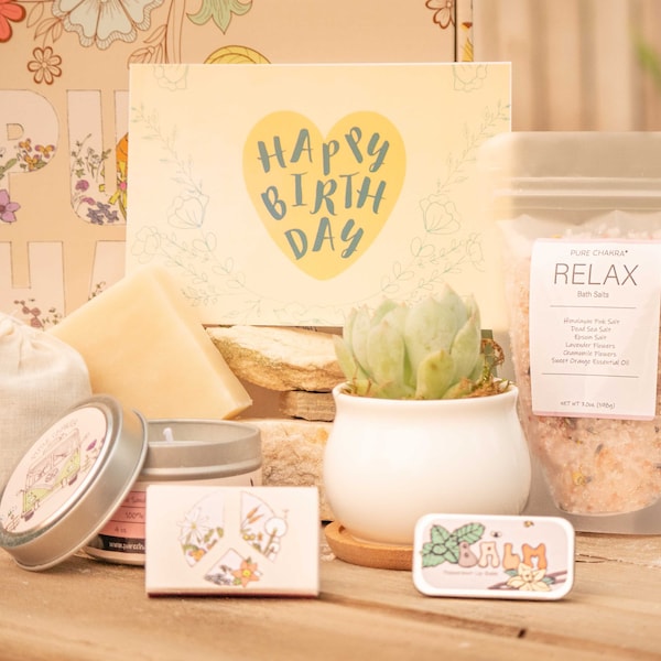 Happy Birthday Box for Her. Thinking of You Care Package. Succulent Gift Box. Spa Gift Box. Care Package for Friend. Happy Vibes.