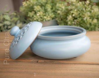 Ceramic Incense Burner with Lattice Lid | Soft Sky Blue Matte Glaze | Minimalist Boho Altar Decor | Cone and Resin Incense Holder