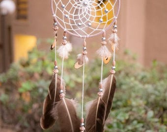 Blush Boho Dreamcatcher – Neutral Feather Wall Hanging – Handmade Nursery & Bedroom Decor