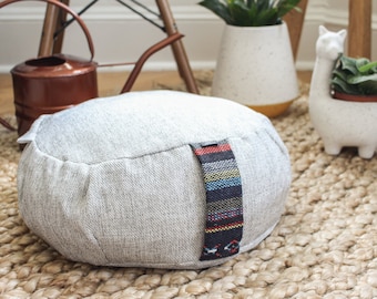 Zen 18" Buckwheat Zafu Meditation Cushion - Round Zafu Cushion - Floor Cushion Seating - Meditation Pillow - Soft Gray