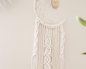 Owl & Moon Macrame Wall Hanging | Handmade Cotton Wall Decor | Boho Nursery, Bedroom and Dorm Art