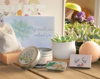 My Life Would Succ Without You. Thinking of You Succulent Gift Box. Gift Box For Woman. Natural Succulent & Cozy Candle.