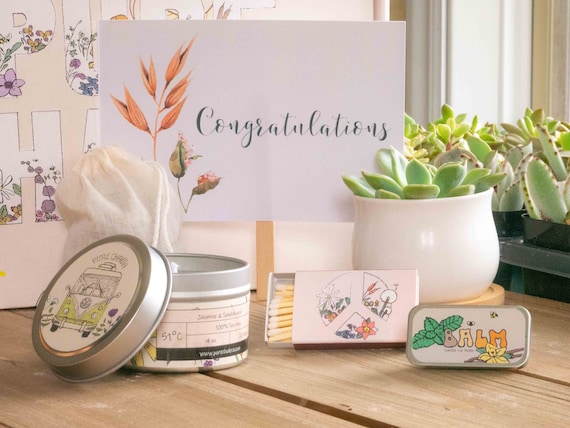Congratulations Gift Box. Succulent Gift Box. Custom Care Package. Graduation Gift. Spa Gift Box. Natural Succulent & Cozy Candle.