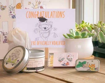Congratulations Gift Box. Graduation Gift. Succulent Gift Box. Custom Care Package. Spa Gift Box. Natural Succulent & Relaxing Cozy Candle.