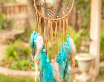 Meaning Brown & Teal Boho Dreamcatcher With Crystal Handmade Decor American