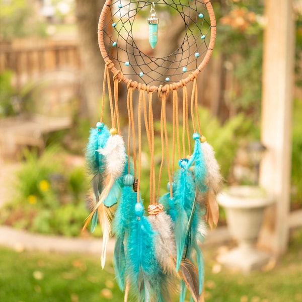 Meaning Brown & Teal Boho Dreamcatcher With Crystal Handmade Decor American