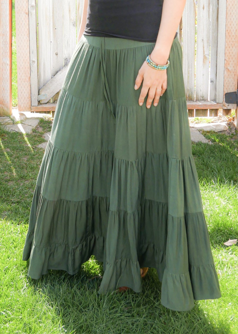 Dove in Forest Green Tiered Flowing Maxi Skirt Sustainable - Etsy