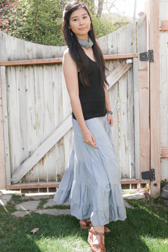 Dove Sky Blue Tiered Long \u0026 Flowing 