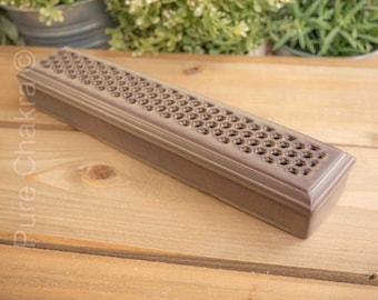 Rustic Ceramic Incense Burner Bowl, Brown Tibetan Incense Holder, Wide Ash Catcher for Sticks & Cones, Boho Meditation Decor, Spiritual Gift