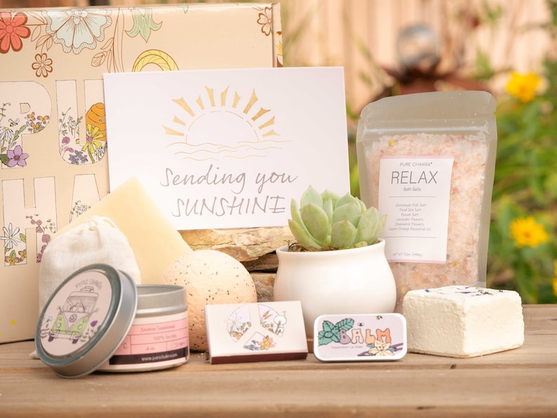 Sending You Sunshine. Succulent Gift Box. Care Package for Friend. Thinking of You Gift Box.  Relaxing Cozy Candle. Care Package for Friend. 