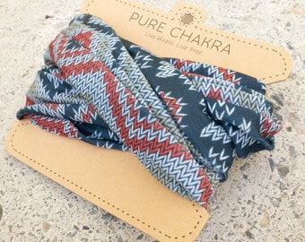 Nordic Teal & Gray Multifunctional Headband Mask - Nurse headband – Scrunch Headband – Yoga Headband