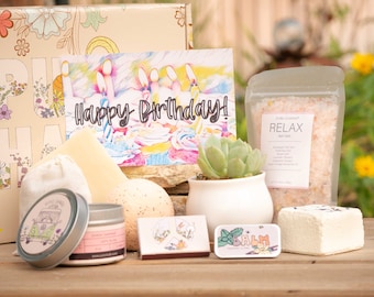 Happy Birthday Gift Box with Succulent Spa Items and Card Self Care Care Package for Her Best Friend Birthday Gift