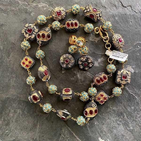 Kundan necklace, Long Necklace, Victorian Necklace, Indian Necklace , Beaded long Necklace, Gemstone necklace, Statement Necklace,