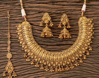 Gold choker Necklace set /Indian choker/ Matte Gold Choker/ Indian wedding jewelry/ Amrapali necklace /Indian gold Bridal necklace set