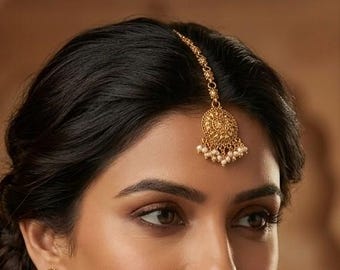 Pearl Mang Tikka/ Gold Tikka/ temple jewelry/ Chutti /Gold Maang tikka / forehead jewelry /south indian /Guttapusalu jewelry
