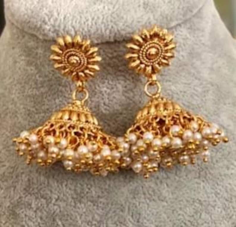 Goldene Choker Halskette, Perlenkette, Indische Goldkette, Indischer Choker, Guttapusalu Halskette, Tempelschmuck, Südindischer Schmuck Bild 4