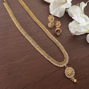 Lange Antike Gold Halskette / indischer Schmuck / indische Halskette / Tempel Halskette / lange Halskette / indische lange Halskette Set / indischer Hochzeitsschmuck