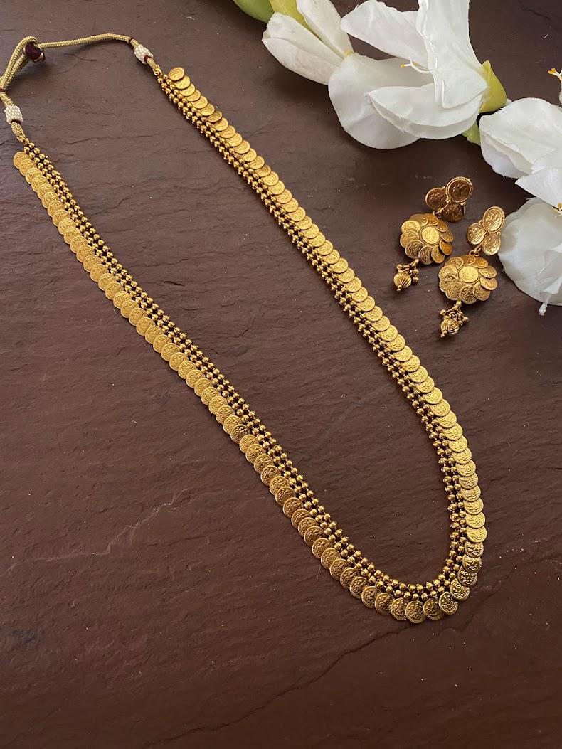Coin Long Necklace / Antique Gold Necklace/Indian Necklace/South Indian Necklace/Lakshmi Coin Necklace/ Indian Jewelry/Kasu mala/ long Haram