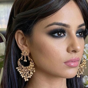 Kundan Pearl Drop Earrings,  Indian Temple Gold plated Jewelry