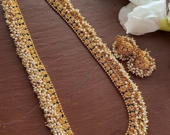 Guttapusalu Necklace/Temple Necklace/ Gold Long Necklace/Indian Necklace/Temple jewerly/Indian Jewelry/Lakshmi long haaram, long