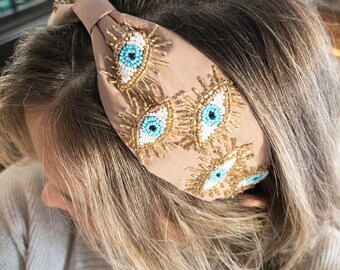 EVIL EYE Gold Turquoise Headband - Velvet / Golden / Yellow 