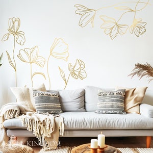 Floral Line Art Wall Decal: Minimalist Flower Corner Decor