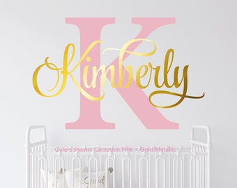 Personalized Name Wall Decal | Custom Monogram Initial Wall Sticker, Nursery Vinyl Lettering Decor, Kids Room Baby Girls Name Decal, Boy