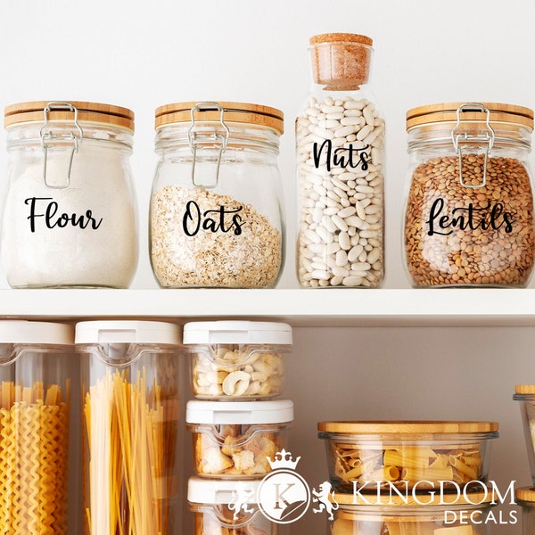 Custom Pantry Labels | Canister Spice Label, Jar Vinyl Container Sticker, Kitchen Organization, Modern Minimalist Cursive Lettering, Storage