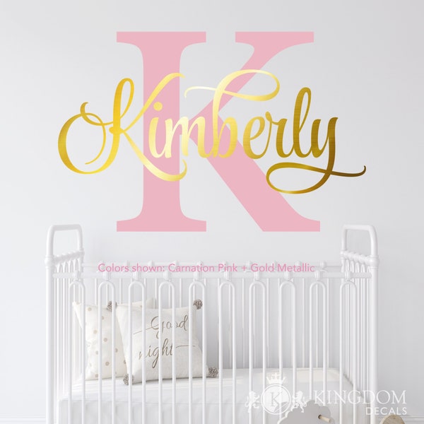 Personalized Name Wall Decal | Custom Monogram Initial Wall Sticker, Nursery Vinyl Lettering Decor, Kids Room Baby Girls Name Decal, Boy