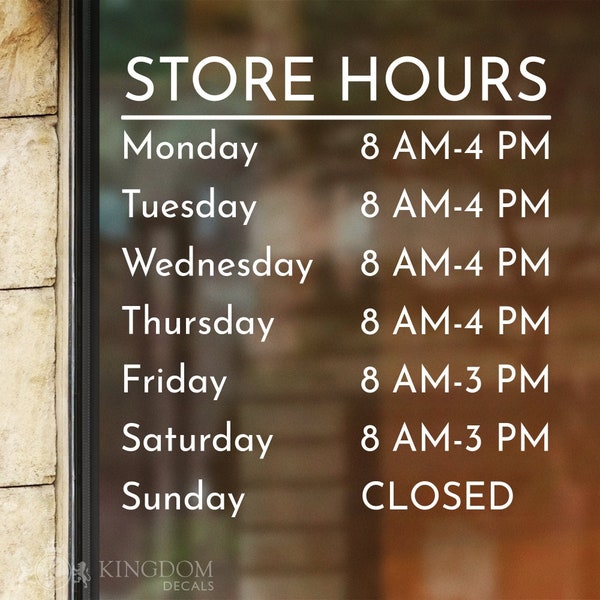 Store Hours Decal | Shop Hours Sticker, Hours Of Operations, Custom Window Sign, Storefront Business, Vinyl Lettering, Small Business