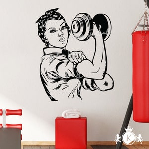 Gym Wall Decal~ Home Gym, Wall Art, Sticker, Fitness, Bodybuilding, Weightlifting, Workout, Exercise Room, Weight, Woman, Dumbbell, Barbell