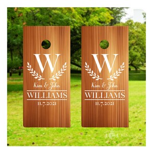 Corn Hole Decal: Custom Wreath Wedding Sticker, Personalized Initial (Set of Two)
