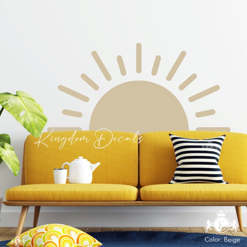 Large Half Sun Boho Wall Decal Abstract Wall Sticker, Scandinavian, Nursery, Kids Room, Playroom, Neutral, Above Over Bed Decor image 1