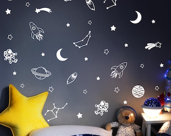 宇宙のウォールデカール：星、惑星、ロケットのステッカー - 子供部屋の装飾