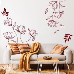 Floral Line Art Wall Decal: Minimalist Flower Corner Decor