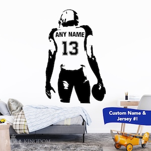 Benutzerdefinierte Name Fußball Aufkleber | Personalisierter American Football Wandaufkleber, Football Wandtattoo, Nummer und Name des Footballspielers