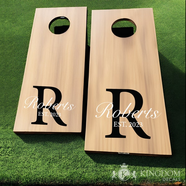 2 Cornhole Decal | Custom Wedding Cornhole Sticker, Two Monogram Cornhole Decals, Wedding DIY Decals, Wedding Decal Lawn Game Cornhole Board