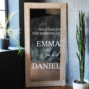 Bienvenido a nuestra calcomanía de boda / Letrero de espejo para ventana con diseño personalizable, calcomanía con nombres, letrero de bienvenida, calcomanía de boda, letrero de espejo de bienvenida para boda