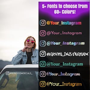 May include: A selection of six Instagram profile picture decals with different fonts and colors. The decals feature the text "@Your_Instagram".