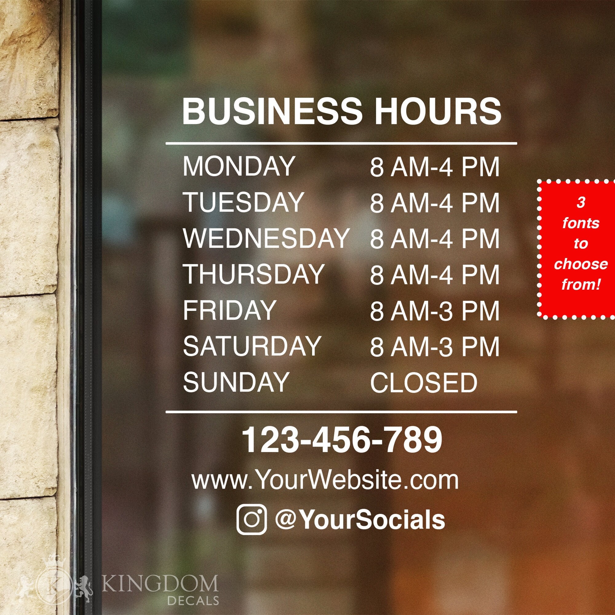 Store Hours Decal Shop Hours Sticker Hours of Operations Etsy