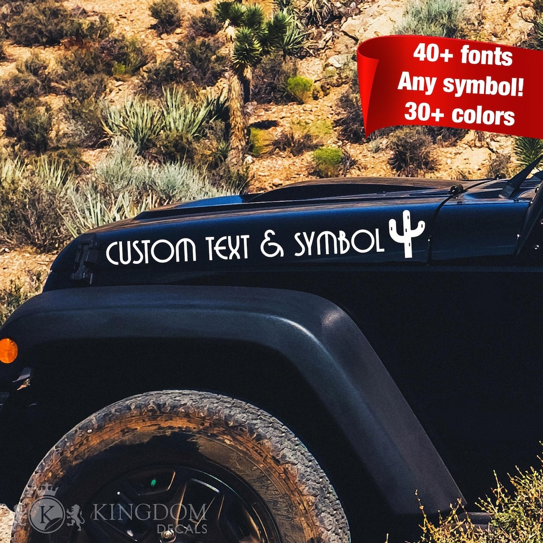Two Vinyl Hood Decals | Custom Name Text, Car Vinyl Sticker, Car Hood ...