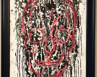 Skull Painting Black Red