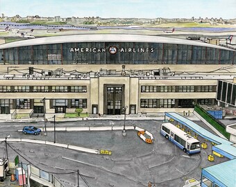 giclee print of American Airlines hangar, LaGuardia Airport, NYC