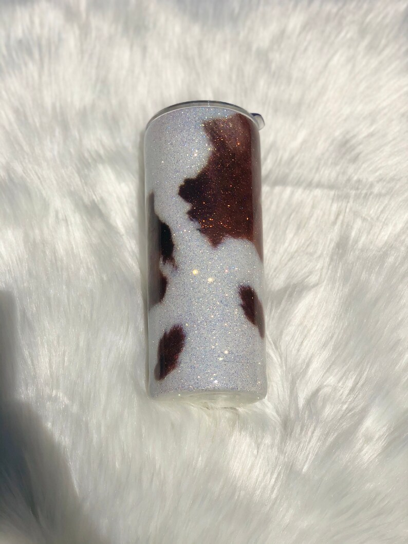 Cowhide Glitter Tumbler Etsy