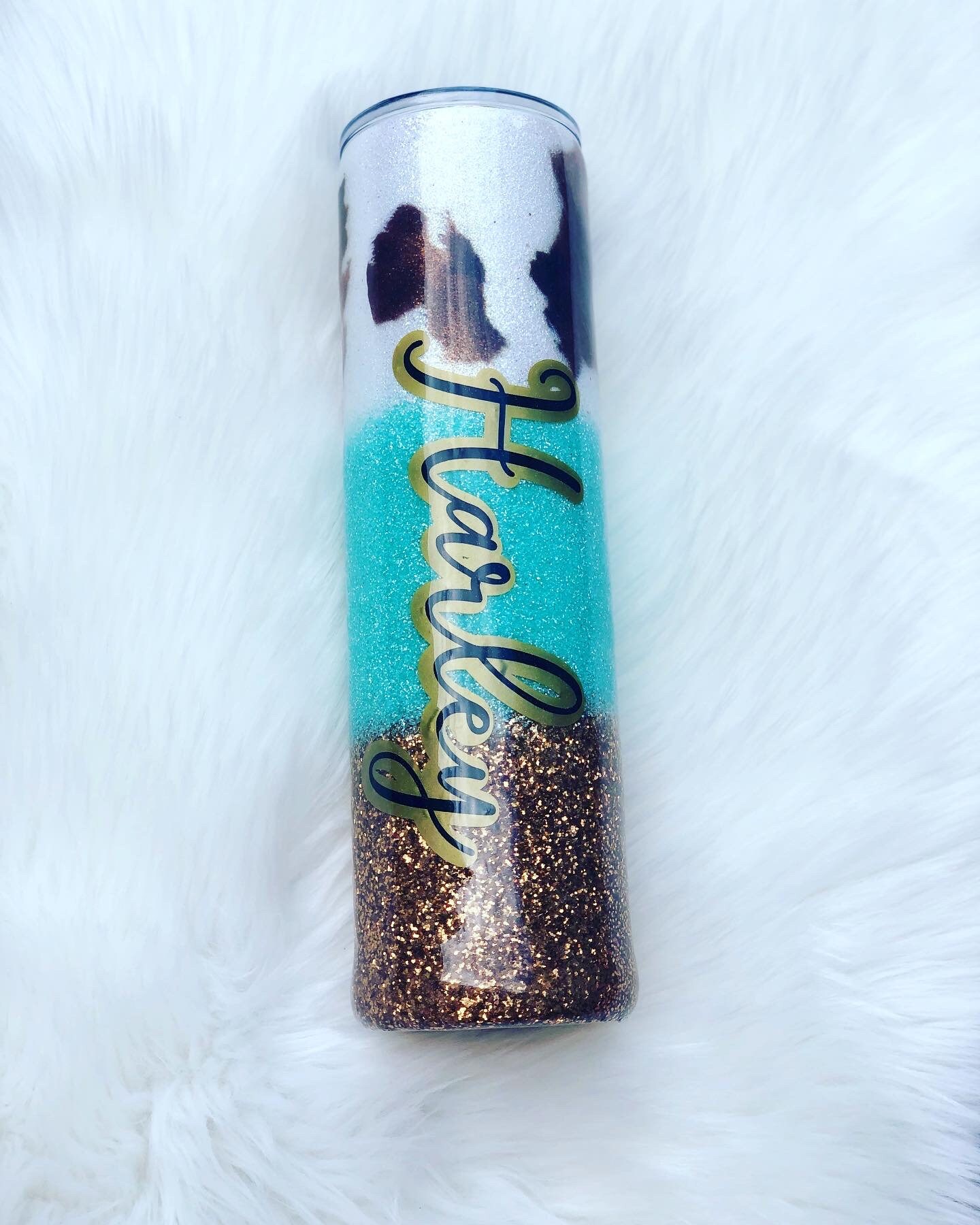 Cowhide Glitter Tumbler Etsy