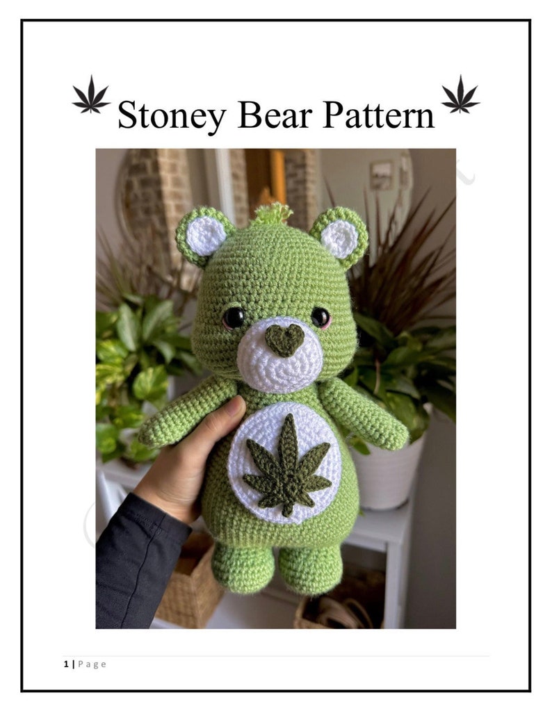 Stoney Bear Crochet Pattern PDF PATTERN ONLY, Care Bear Inspired Crochet, Weed Crochet, Weed