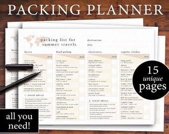 PACKING LIST PLANNER | Packing Planner | Vacation Packing Checklist | Travel Checklist | Travel Packing List Backpacking Women | Printable