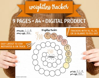 PRINTABLE Weight Loss Tracker | Weight Log | Weightloss Journey Journal | Weight Chart Counter