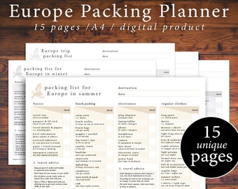 PACKING LIST PLANNER | Europe packing planner | Travel planner | Vacation packing checklist |  Travel checklist | Vacation list | Printable